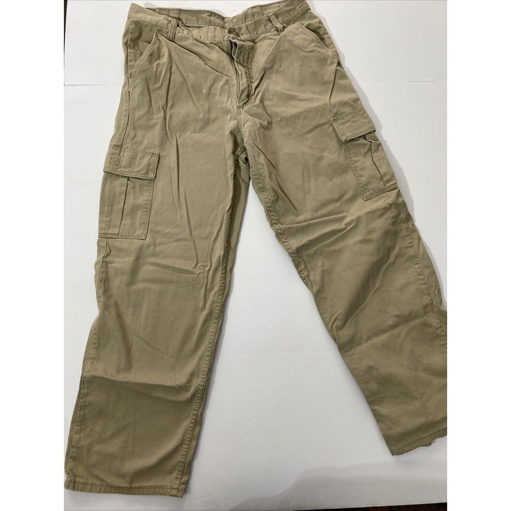 VTG Men's Wrangler Relaxed Fit Cargo Pants Y2k Workwear Khaki 34x32